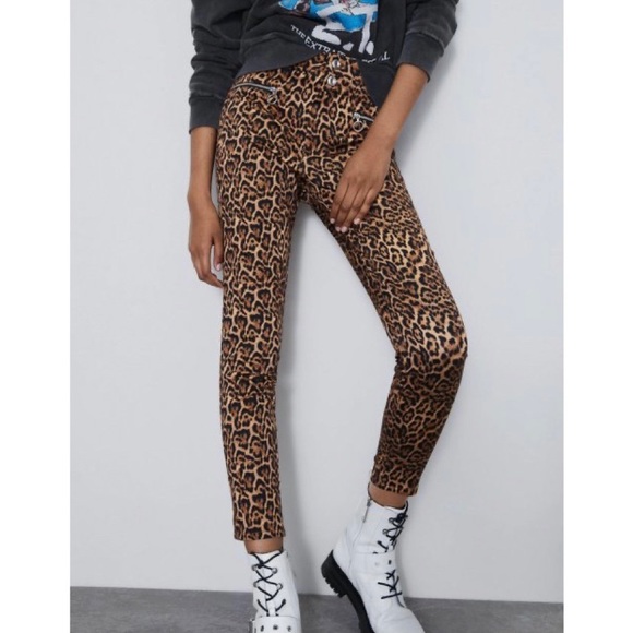 NWT ZARA Leopard Mid Rise Skinny Jeans Pants Blogger Favorite Animal Print 6